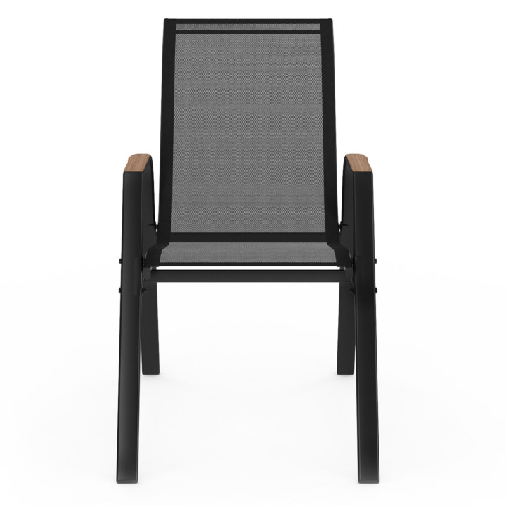 Set di 6 sedie da giardino impilabili in metallo, textilene nero e legno - NOUMEA | ID Market