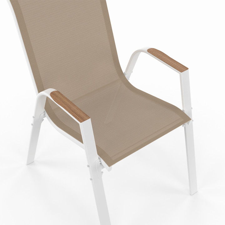 Set di mobili da giardino allungabili - 135 / 270 cm piano del tavolo effetto legno e 12 sedie impilabili in legno e bianco - NO