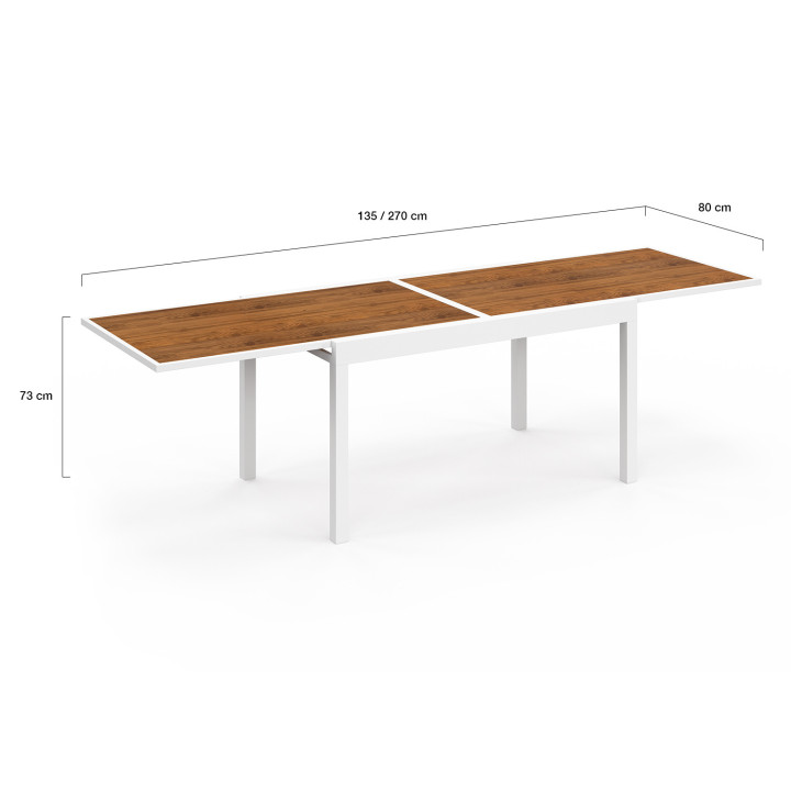 Set di mobili da giardino allungabili - 135 / 270 cm piano del tavolo effetto legno e 12 sedie impilabili in legno e bianco - NO
