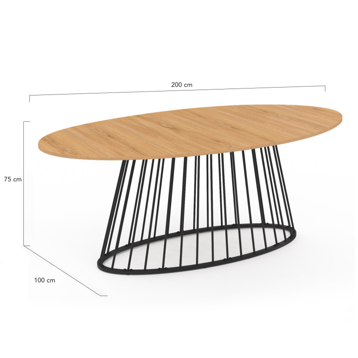 Tavolo da pranzo ovale per 10 persone con piano in legno e gamba in filo metallico nero - YUNA | ID Market