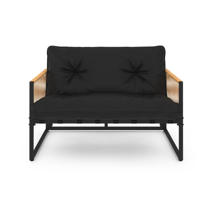 Set di mobili da giardino bassi a 4 posti in acciaio nero e rattan chiaro - RIO | ID Market