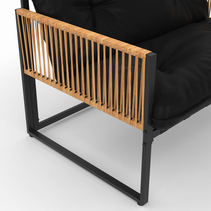 Set di mobili da giardino bassi a 4 posti in acciaio nero e rattan chiaro - RIO | ID Market