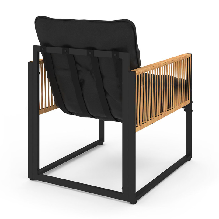 Set di mobili da giardino bassi a 4 posti in acciaio nero e rattan chiaro - RIO | ID Market