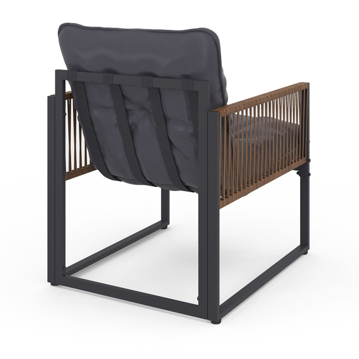 Set di mobili da giardino bassi a 4 posti in acciaio grigio e cordame marrone - RIO | ID Market