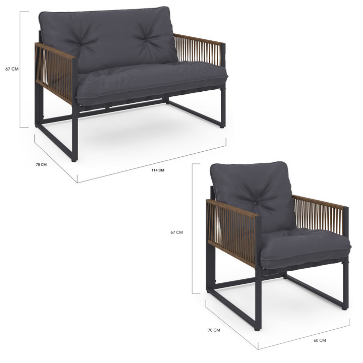 Set di mobili da giardino bassi a 6 posti in grigio antracite con effetto rattan - RIO | ID Market