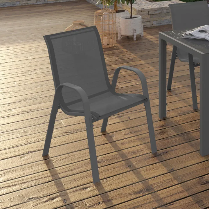 Sedie da giardino impilabili in metallo e textilene grigio - LYMA | ID Market