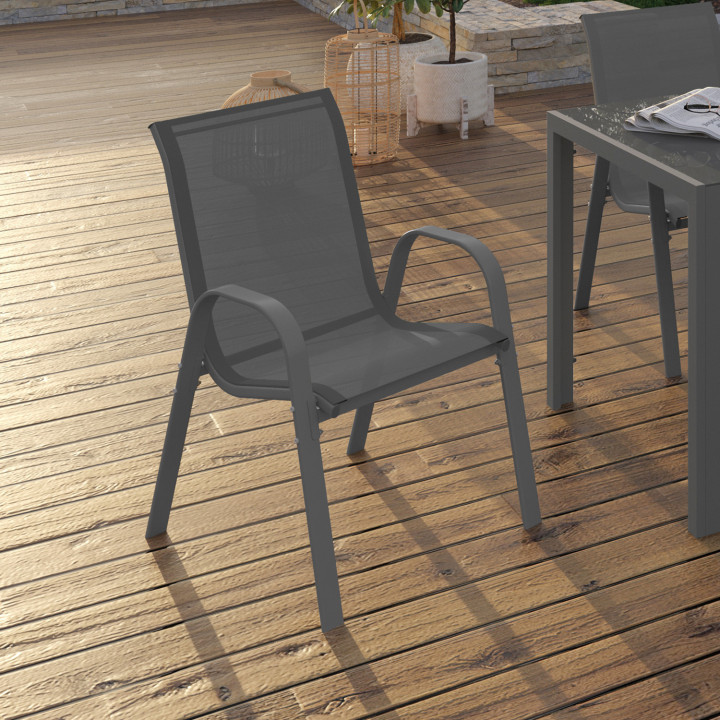 Sedie da giardino impilabili in metallo e textilene grigio carbone - LYMA | ID Market