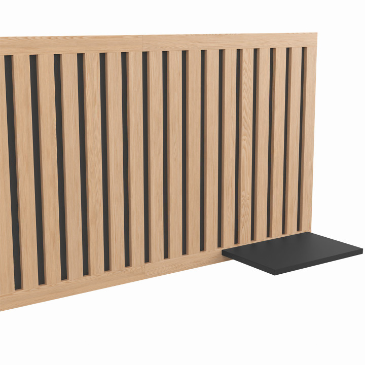 Testiera sospesa con doghe verticali e ripiani in legno e nero - ARIA | ID Market