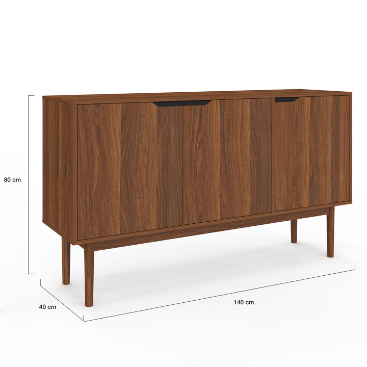 Credenza vintage da 140 cm con 3 ante effetto noce - VIGGO | ID Market
