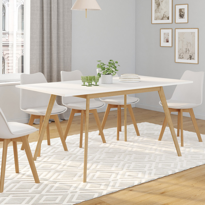 Tavolo scandinavo bianco allungabile per 4-8 persone | ID Market