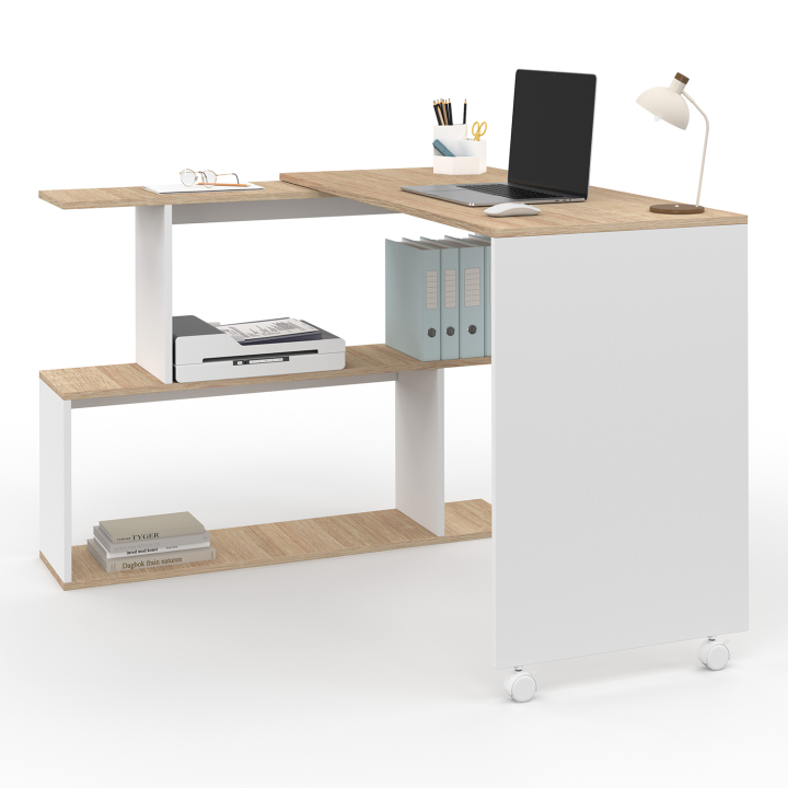 Scrivania angolare girevole in legno di faggio con ripiano bianco - JOY | ID Market