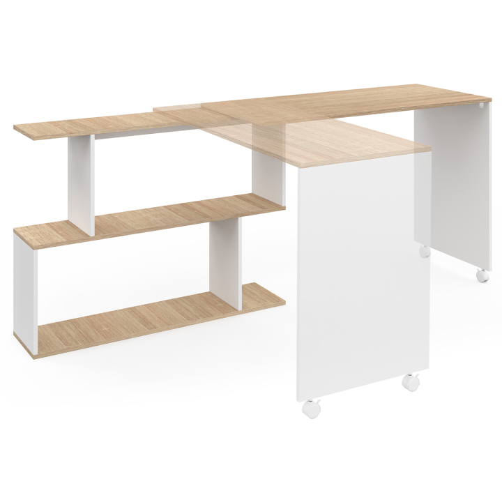 Scrivania angolare girevole in legno di faggio con ripiano bianco - JOY | ID Market