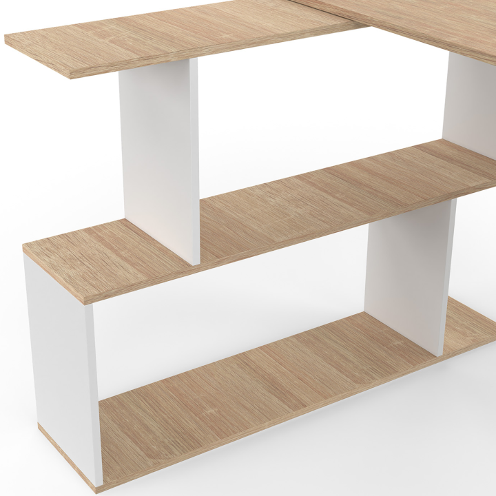 Scrivania angolare girevole in legno di faggio con ripiano bianco - JOY | ID Market