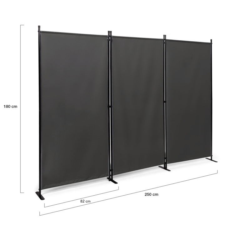 Schermo pieghevole per interni/esterni su gambe 3 pannelli 250 x 180 cm grigio antracite | ID Market