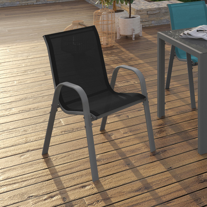 Sedie da giardino impilabili in metallo e textilene, colore misto grigio, nero e blu - LYMA | ID Market