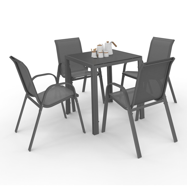 Set di mobili da giardino 4 posti tavolo 70cm sedie impilabili grigio antracite - MADRID | ID Market