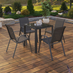 Set di mobili da giardino 4 posti tavolo 70cm sedie impilabili grigio antracite - MADRID | ID Market