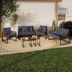 Set di mobili da giardino bassi a 6 posti in grigio antracite con effetto rattan - RIO | ID Market