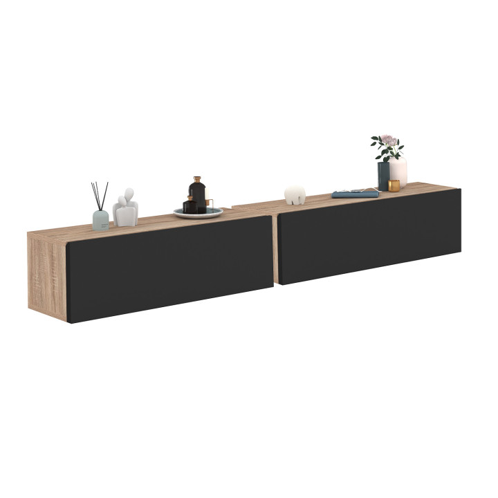 Set di 2 console da parete color legno con porta nera