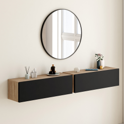 Set di 2 console da parete color legno con porta nera