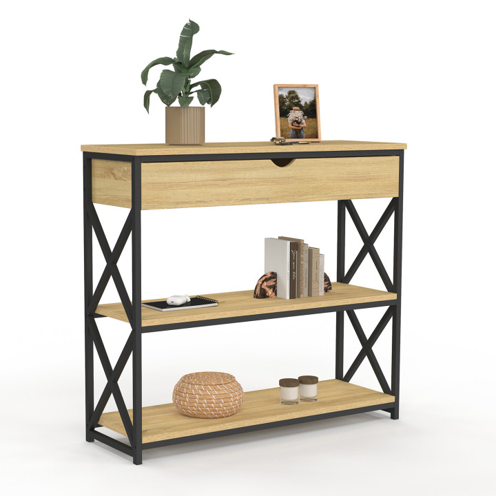Consolle industriale 1 cassetto 2 ripiani legno e metallo - WAYNE | ID Market