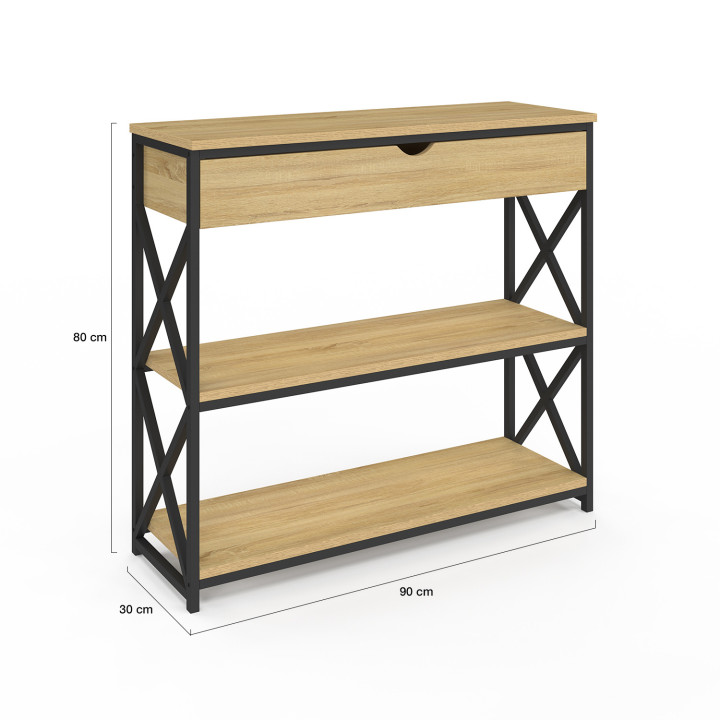 Consolle industriale 1 cassetto 2 ripiani legno e metallo - WAYNE | ID Market