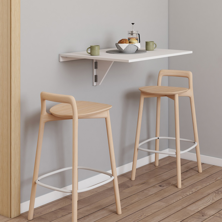 Tavolo da parete pieghevole per 2 persone, legno bianco L.70cm - EXPRESSO | ID Market