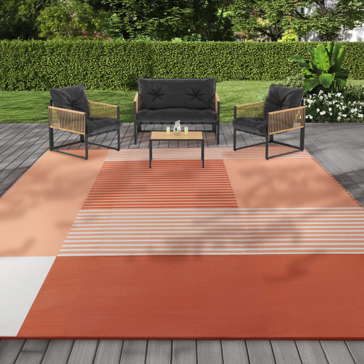 Tappeto per esterni con forme geometriche in terracotta 270x370cm - GEOMETRIC | ID Market