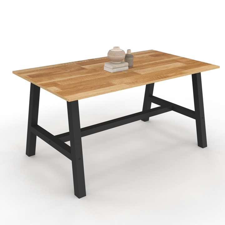 Tavolo da pranzo rettangolare allungabile 6-12 persone in legno e nero - MADELEINE | ID Market