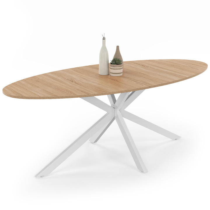 Tavolo da pranzo ovale in legno e bianco per 10 persone - ALIX | ID Market