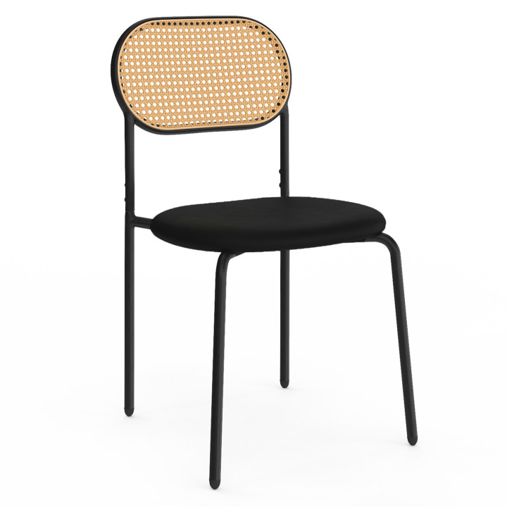 Set di 4 sedie vintage in metallo nero e canna - CLOTILDE |ID Market