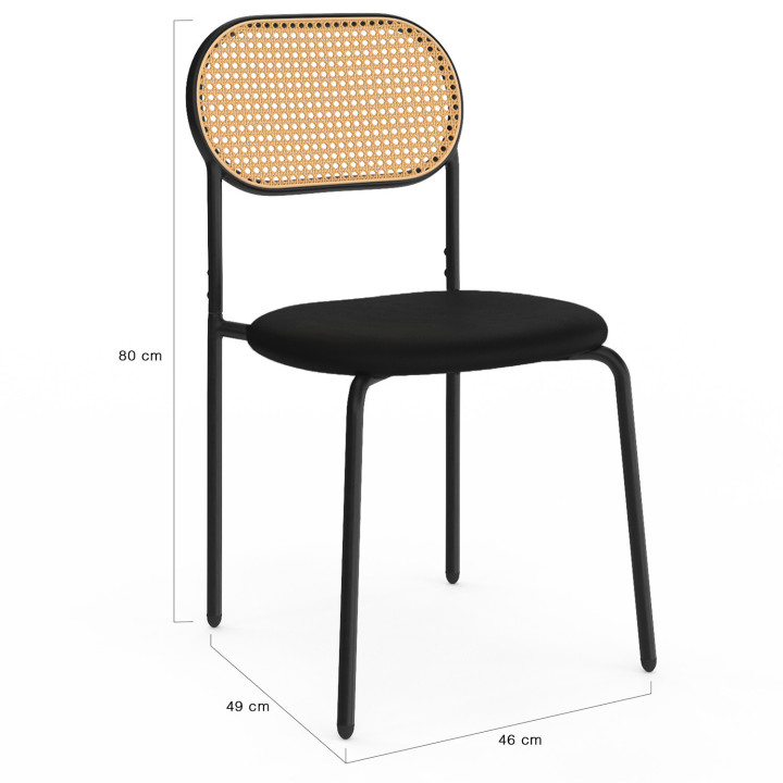 Set di 4 sedie vintage in metallo nero e canna - CLOTILDE |ID Market