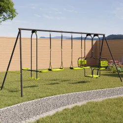 Altalena verde con 4 attrezzature: gondola, faccia a faccia e 2 altalene | IdMarket