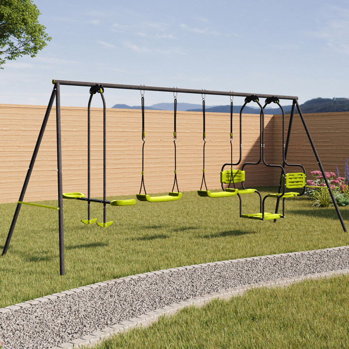 Altalena verde con 4 attrezzature: gondola, faccia a faccia e 2 altalene | IdMarket