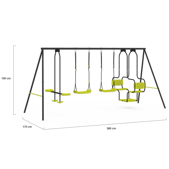 Altalena verde con 4 attrezzature: gondola, faccia a faccia e 2 altalene | IdMarket