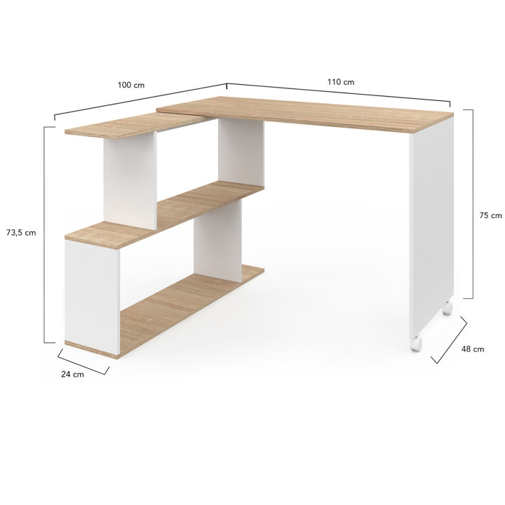 Scrivania angolare girevole in legno di faggio con ripiano bianco - JOY | ID Market