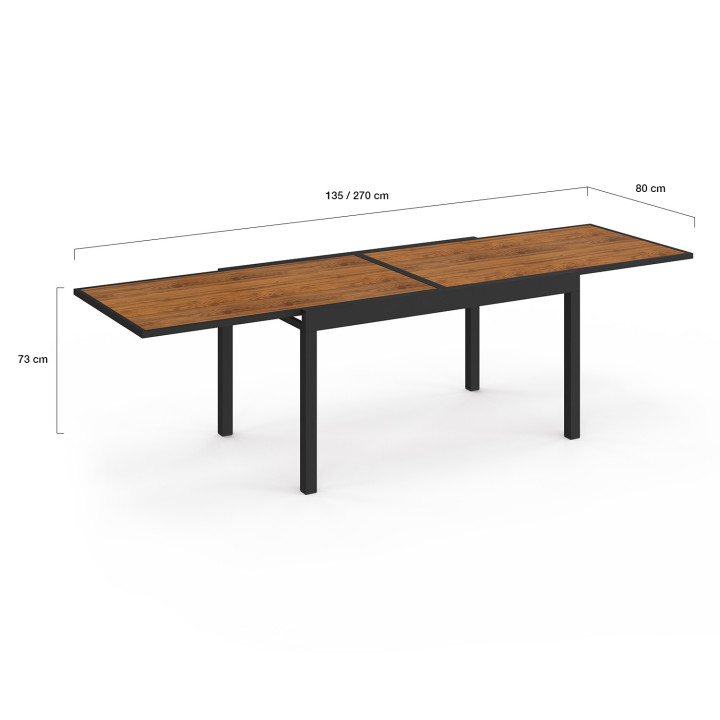 Tavolo da giardino allungabile con piano in vetro temperato effetto legno e 12 sedie impilabili - NOUMEA | ID Market