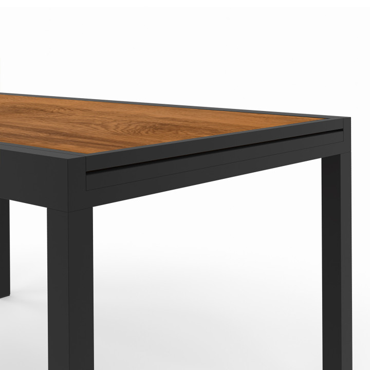 Tavolo da giardino allungabile con piano in vetro temperato effetto legno e 12 sedie impilabili - NOUMEA | ID Market