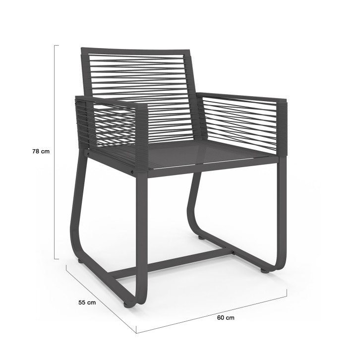 Set di mobili da giardino 6 posti tavolo 150cm poltrone corda grigio antracite - ODESSA | ID Market