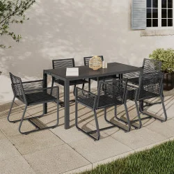 Set di mobili da giardino 6 posti tavolo 150cm poltrone corda grigio antracite - ODESSA | ID Market