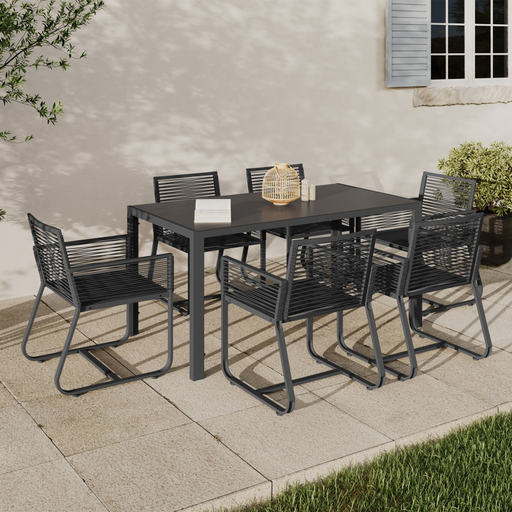 Set di mobili da giardino 6 posti tavolo 150cm poltrone corda grigio antracite - ODESSA | ID Market