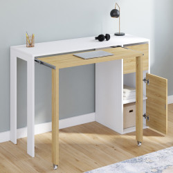 Scrivania allungabile in legno e bianco con colonna, cassetto e armadio - RON | ID Market