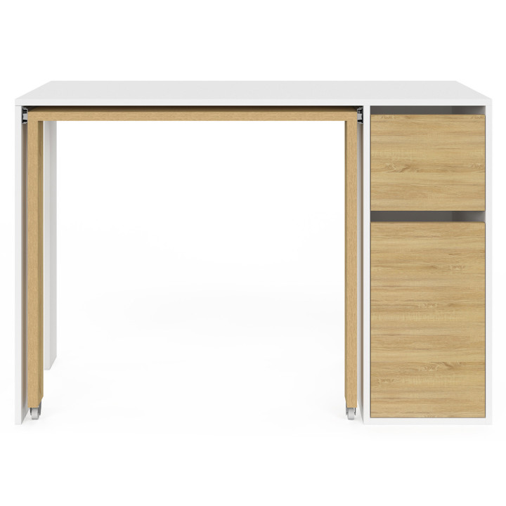 Scrivania allungabile in legno e bianco con colonna, cassetto e armadio - RON | ID Market