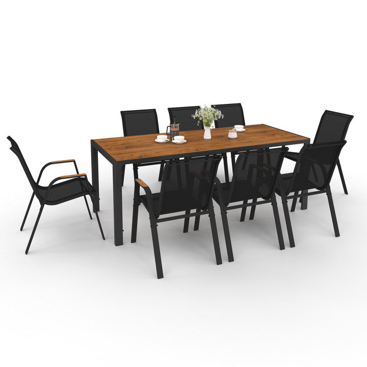 Set di mobili da giardino 190 cm con piano in legno e 8 sedie impilabili - NOUMEA | ID Market