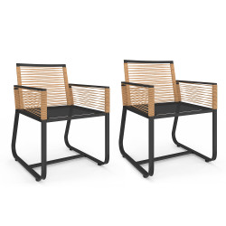 Poltrone da giardino in metallo nero e rattan chiaro - ODESSA | ID Market