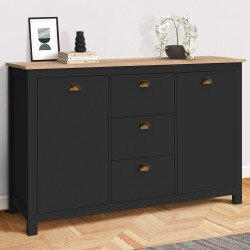 Credenza 2 ante 3 cassetti 130 CM legno e campagna nera - ISIS | ID Market