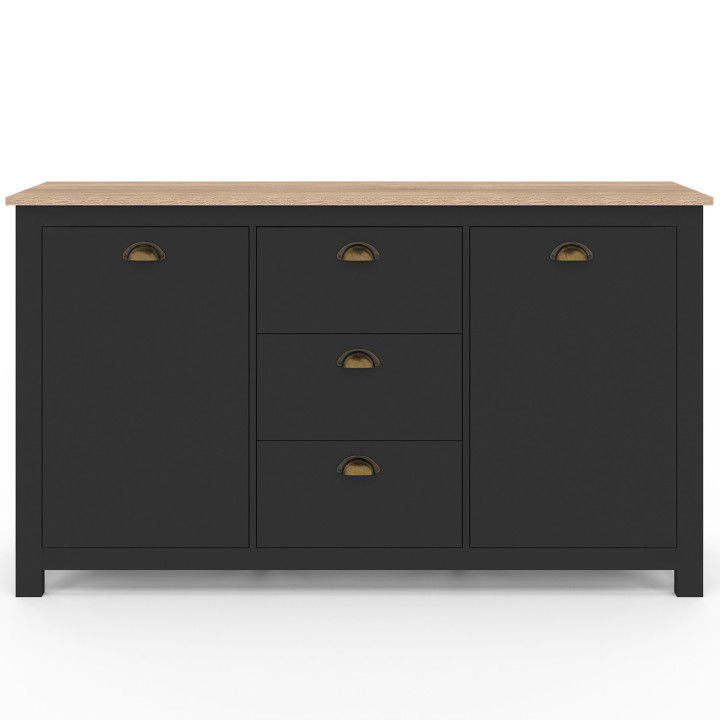 Credenza 2 ante 3 cassetti 130 CM legno e campagna nera - ISIS | ID Market