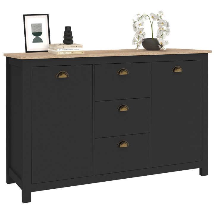 Credenza 2 ante 3 cassetti 130 CM legno e campagna nera - ISIS | ID Market