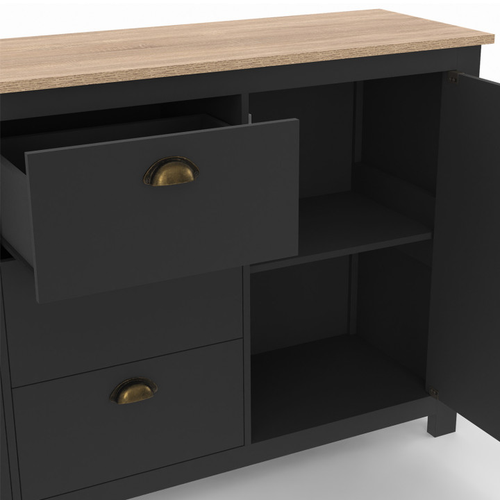 Credenza 2 ante 3 cassetti 130 CM legno e campagna nera - ISIS | ID Market