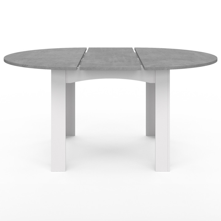 Tavolo da pranzo bianco con piano rotondo allungabile effetto cemento per 4-8 persone - DONA | ID Market